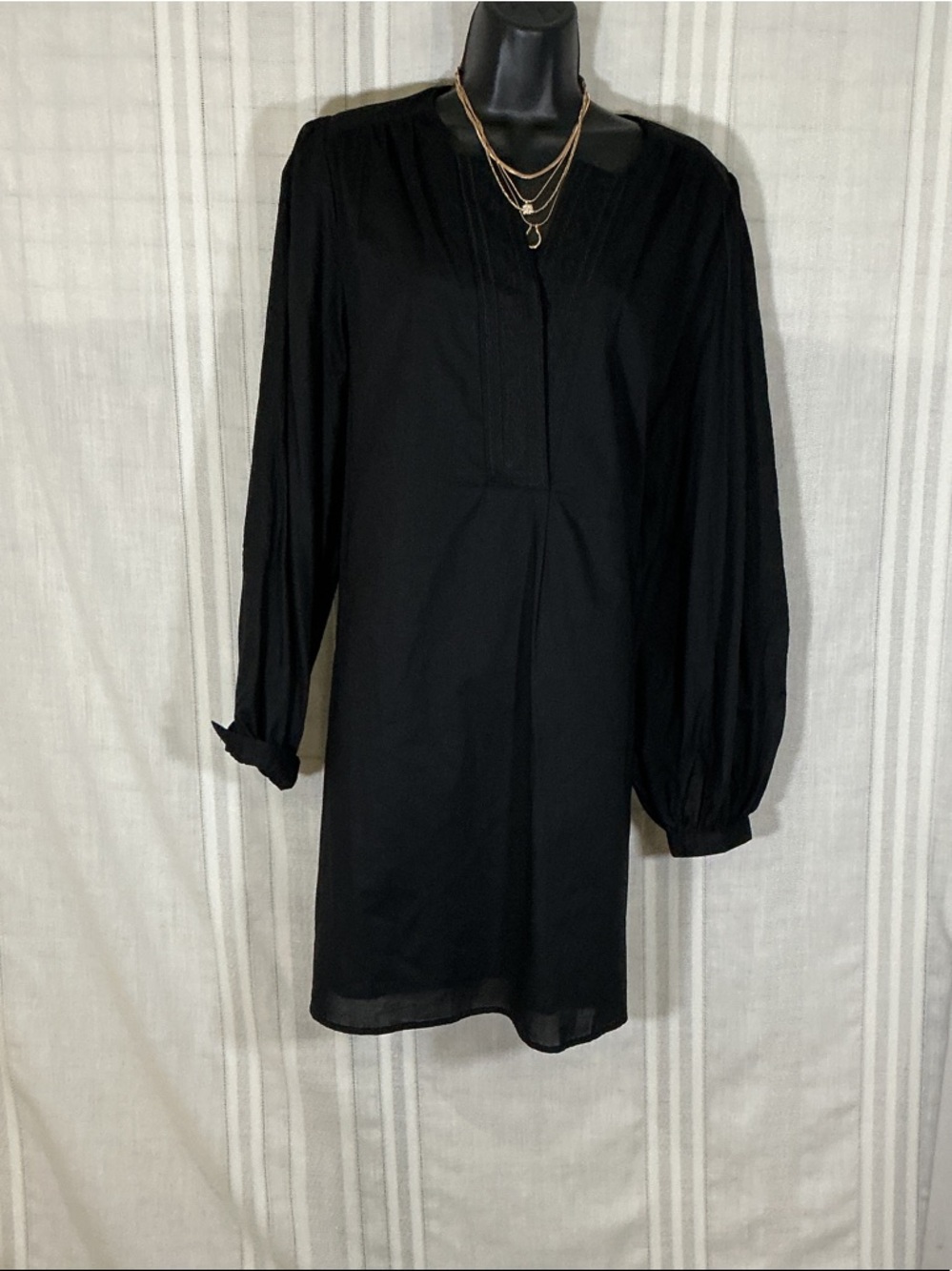 Banana Republic Factory Black Long Sleeve Pleated Shift Dress NWT Size M
